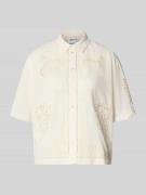 Jake*s Casual Bluse aus Leinen-Baumwoll-Mix mit Motiv-Stitching in Bei...