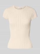 Guess T-Shirt in Pointelle-Optik mit Rundhalsausschnitt in Beige, Größ...