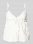 REVIEW Babydoll-Top mit Schößchendetail und Lochstickerei in Weiss, Gr...