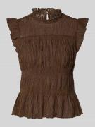 Only Slim Fit Blusentop mit Rüschenkragen Modell 'SHAILA' in Schoko, G...