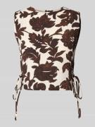 Mango Blusentop aus Viskose-Mix mit seitlicher Schnürung in Dunkelbrau...