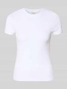 Stefanel Cropped T-Shirt mit Rundhalsausschnitt in Weiss, Größe L