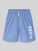 Boss Badeshorts mit Label-Schriftzug in Hellblau, Größe 140