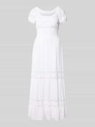 Apricot Midikleid mit Smok-Details und Rundhalsausschnitt in Weiss, Gr...