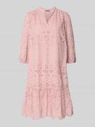 More & More Knielanges Kleid mit Lochstickerei in Rose, Größe 34