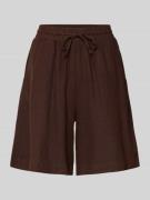 FREE/QUENT Leinenshorts mit elastischem Bund Modell 'Lava' in Dunkelbr...