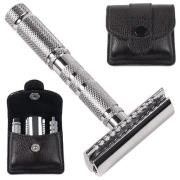 Parker Shaving A1-R 4-Piece Travel Safety Razor & Leather Pouch