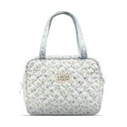 Karen Large toilet bag with handle in blue small flowered quilt.