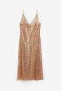 H&M Bodycon-Kleid mit V-Ausschnitt Beige/Pailletten, Alltagskleider in...