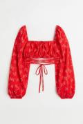 H&M Crêpe-Bluse mit Bändern Rot/Schmetterlinge, Blusen in Größe XL. Fa...