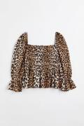 H&M+ Gesmoktes Shirt Beige/Leopardenmuster, Tops in Größe XXXL. Farbe:...