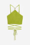 H&M Kurzes Shirt mit Bindedetail Olivgrün, Tops in Größe L. Farbe: Oli...