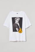 H&M Oversize-T-Shirt mit Druck Weiß/Justin Bieber in Größe XS. Farbe: ...