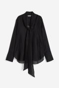 H&M Bluse mit Bindebändern Schwarz, Blusen in Größe S. Farbe: Black