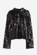 H&M Bluse mit Pailletten Schwarz, Blusen in Größe L. Farbe: Black