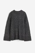 H&M Pullover mit Zopfmuster Dunkelgraumeliert in Größe XXS. Farbe: Dar...