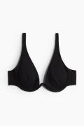 H&M Wattiertes Bikinitop mit tiefem Ausschnitt Schwarz, Bikini-Obertei...