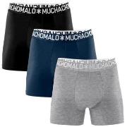 Muchachomalo 3P Cotton Stretch Basic Boxer Grau/Schwarz Baumwolle Smal...