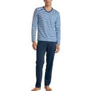 Calida Rekax Streamline V Neck Long Pyjama Blau Muster Baumwolle Small...
