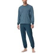 Schiesser Comfort Essentials Pyjama With Cuff Blau/Blau Baumwolle 48 H...