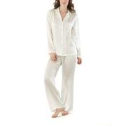 Damella Woven Silk Plain Pyjamas Set Elfenbein Seide Small Damen