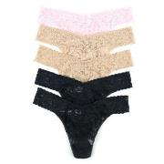 Hanky Panky 5P Signature Lace Original Rise Thongs Schwarz/Rosa Nylon ...