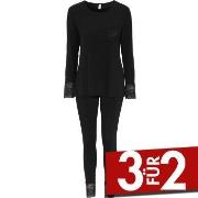 Damella Viscose Plain Pyjamas Set Schwarz Viskose Small Damen