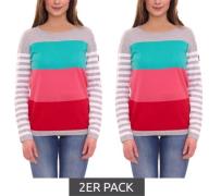 2er Pack KangaROOS Damen Pullover Color-Blocking Baumwoll-Shirt 596801...