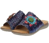 Laura Vita Damen Echtleder-Pantolette Sommer-Sandaletten mit Blumen-Ve...