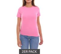 2er Pack Tamaris Damen Sommer-Shirt T-Shirt mit seitlicher Raffung Kur...