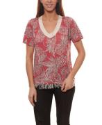 TUZZI Strick-Shirt modisches Damen Fransen-Shirt mit Ananas-Druck Rot/...