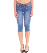 DELMAO Damen Capri Jeans High-Waist Hose 3/4 Denim Pants mit Flecht-Gü...