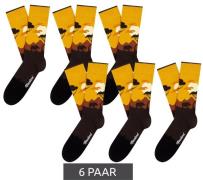 6 Paar Moustard Savanna Herren Baumwoll-Socken mit Savannen Allover-Pr...