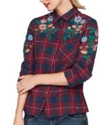 AjC Karo-Bluse modisch auffällige Damen Herbst-Bluse mit Blumensticker...