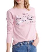 Superdry. Langarm-Shirt gemustertes Damen Rundhals-Shirt mit Print Ros...