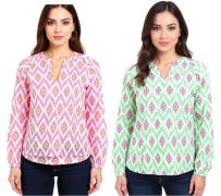 ZWILLINGSHERZ Damen Sommer-Bluse mit auffälligen-Muster Baumwoll Langa...