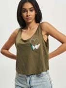 modernes Mister Tee Damen T-Shirt Rippstrick mit Baumwolle Khaki